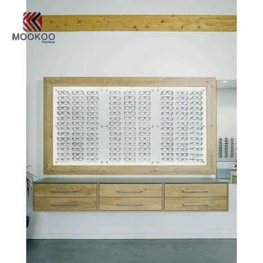 Houten optische display Wandbrillen Vitrinemeubels